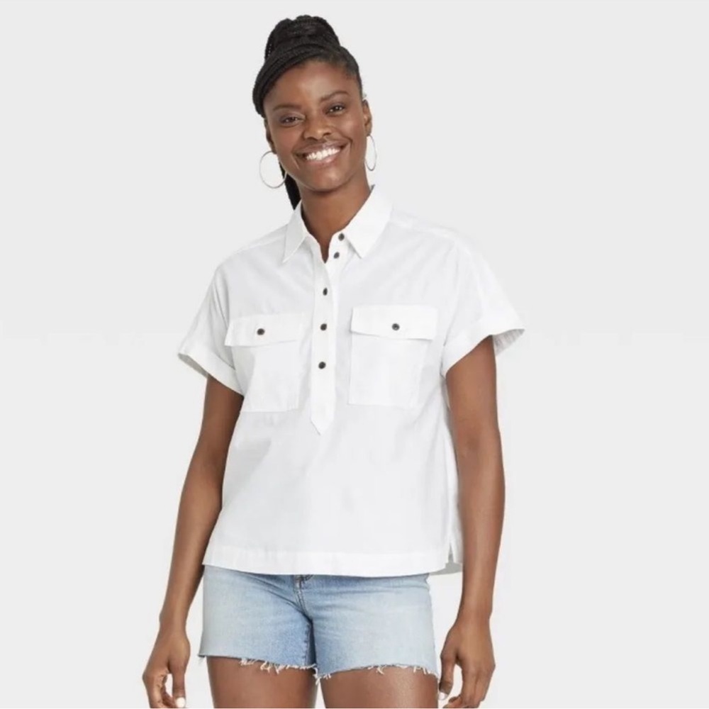Universal Thread Dolman Short Sleeve Utility Button Down Shirt